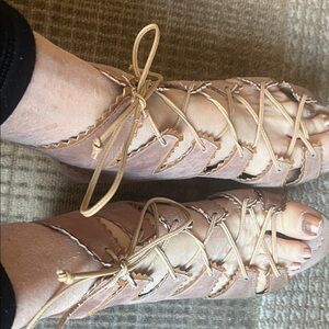 Manolo Blahnik Pink Lace-Up Sandals